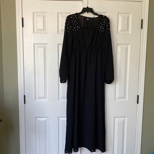 Shein NEW long black dress with pearls Size Large